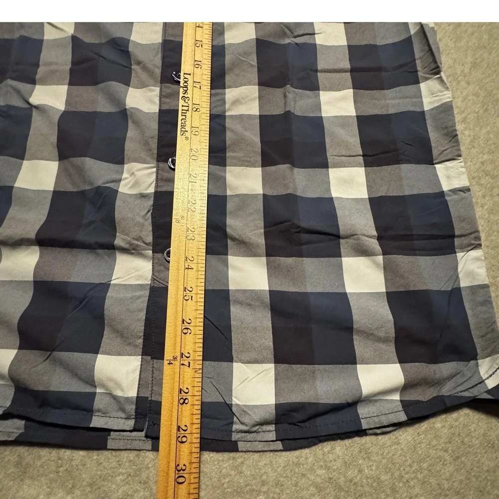 The North Face Shirt Mens L Blue Plaid Short Sleeve Nylon Button-Up Outdoor